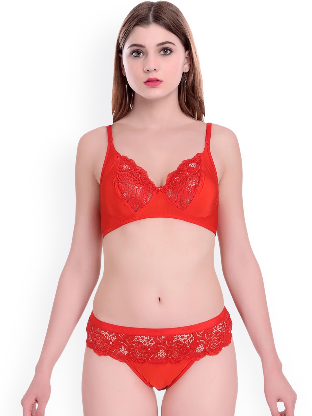 

AROUSY Self Design Cotton Non Padded Lingerie Set BY_Cate Set_Red_38