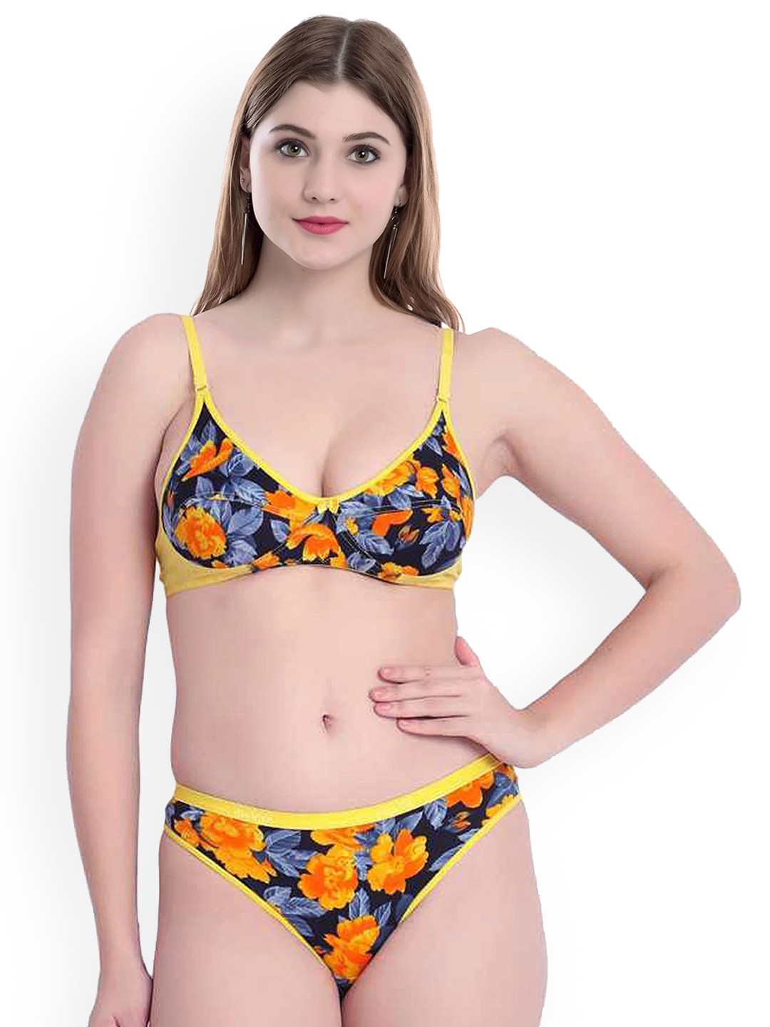 

AROUSY Floral Printed Cotton Lingerie Set BY_Sunflower Set_Yellow_34