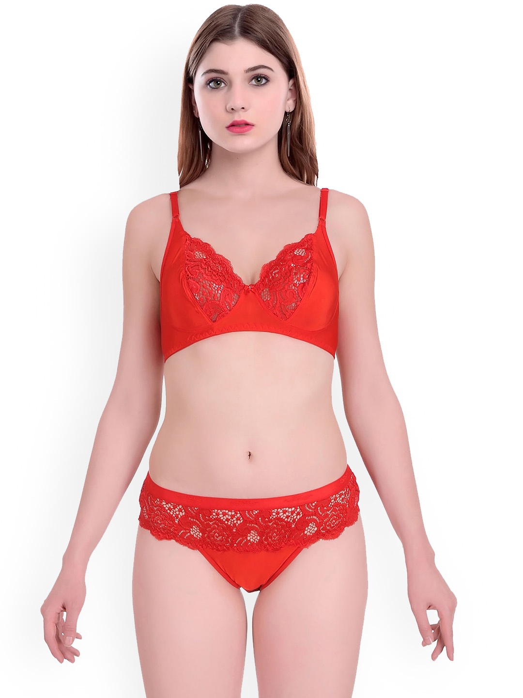 

AROUSY Self Design Laced Non-Padded Cotton Lingerie Set BY_Cate Set_Red_32