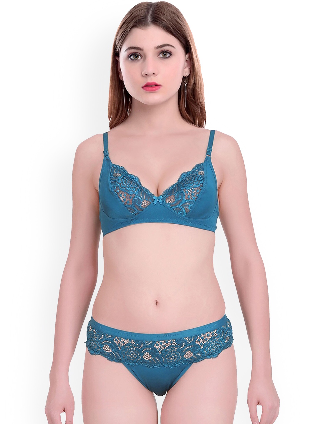 

AROUSY Self Design Laced Non Padded Cotton Lingerie Set BY_Cate Set_Blue_36