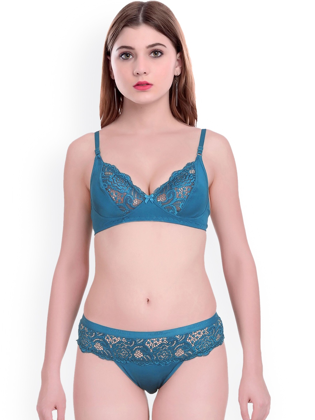 

AROUSY Self Design Laced Cotton Lingerie Set BY_Cate Set_Blue_32, Teal