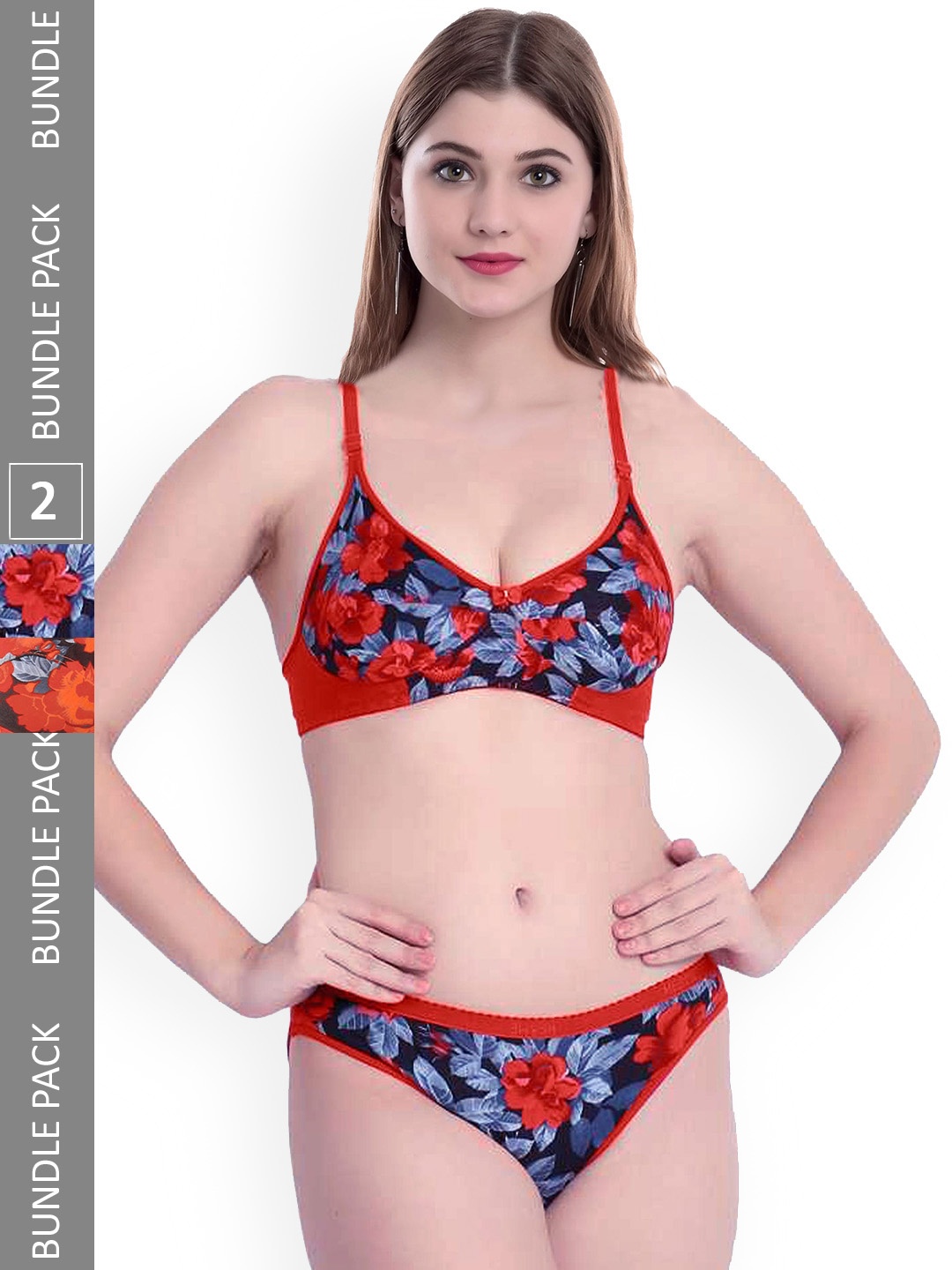 

AROUSY Pack Of 2 Printed Cotton Lingerie Set BY_Sunflower Set_Red_30