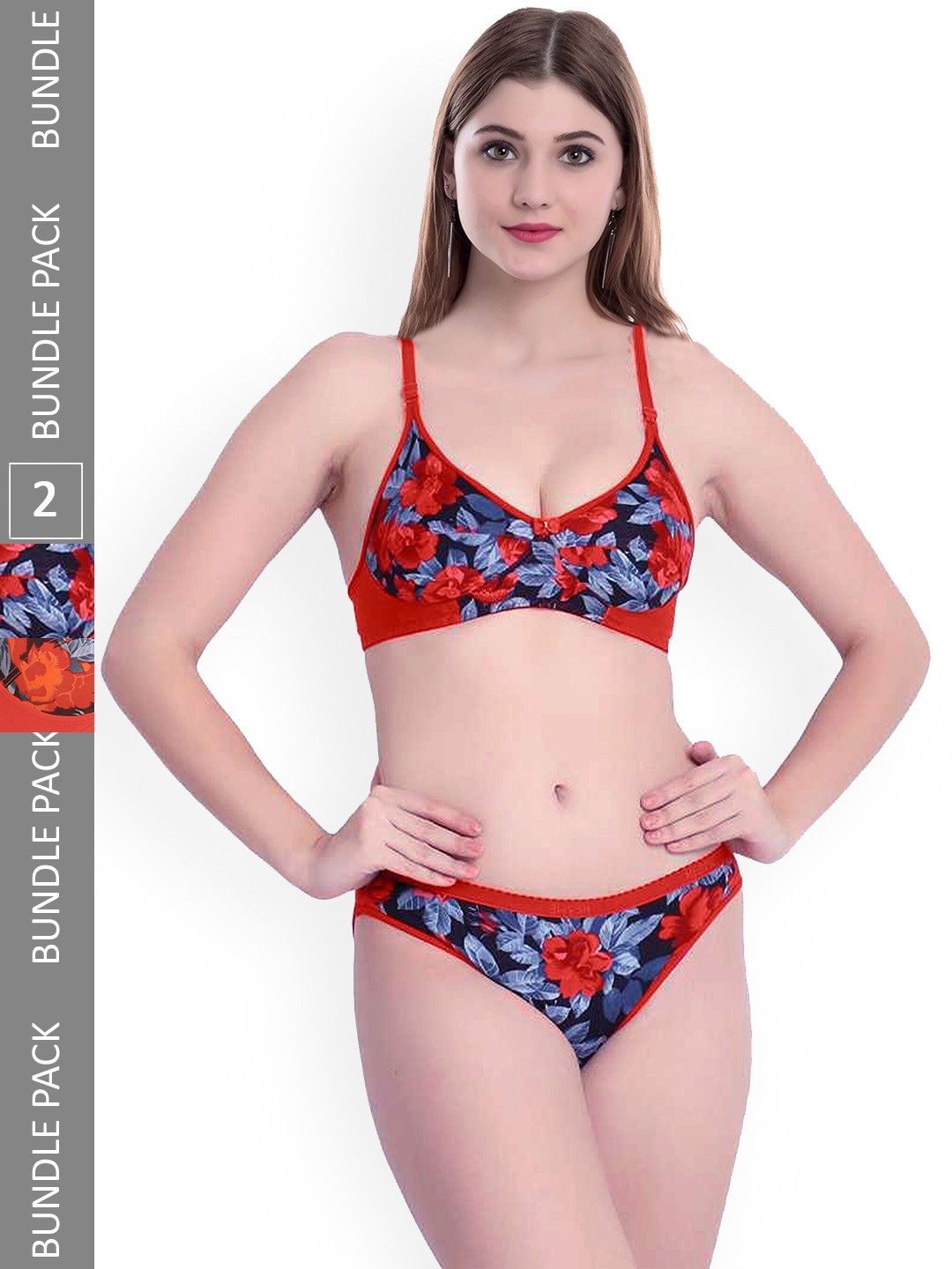 

AROUSY Pack Of 2 Floral Printed Cotton Lingerie Set- BY_Sunflower Set_Red_34