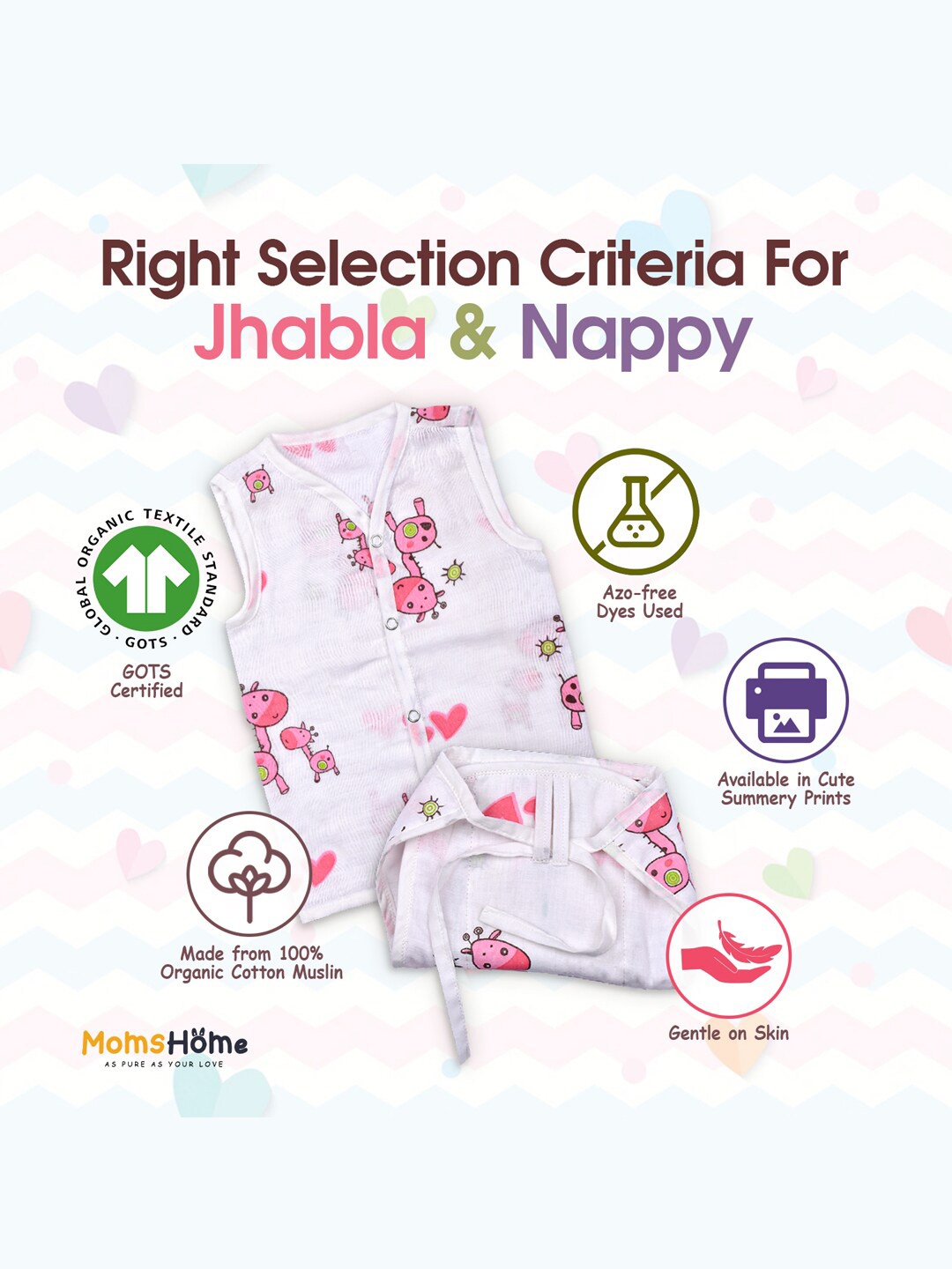 

Moms Home Infants Printed Organic Cotton Jhabla With Nappy, White