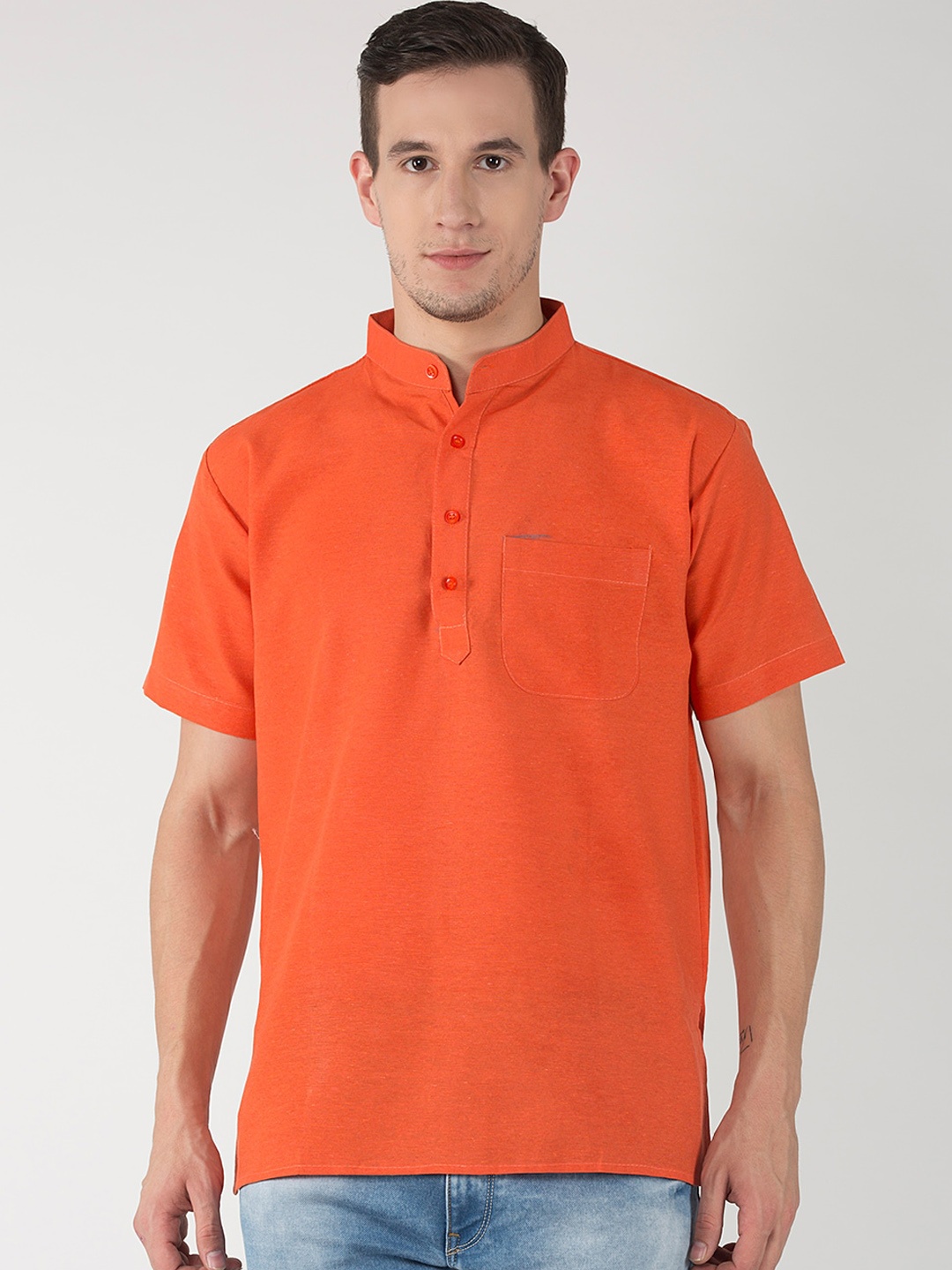

RIAG Mandarin Collar Cotton Casual Straight Kurta, Orange
