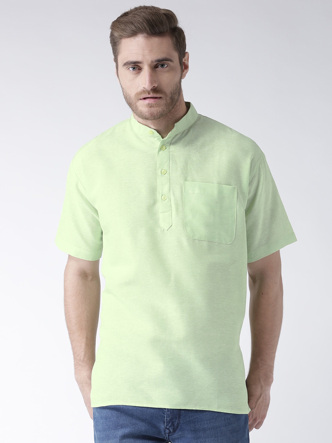 

RIAG Mandarin Collar Cotton Casual Straight Kurta, Green