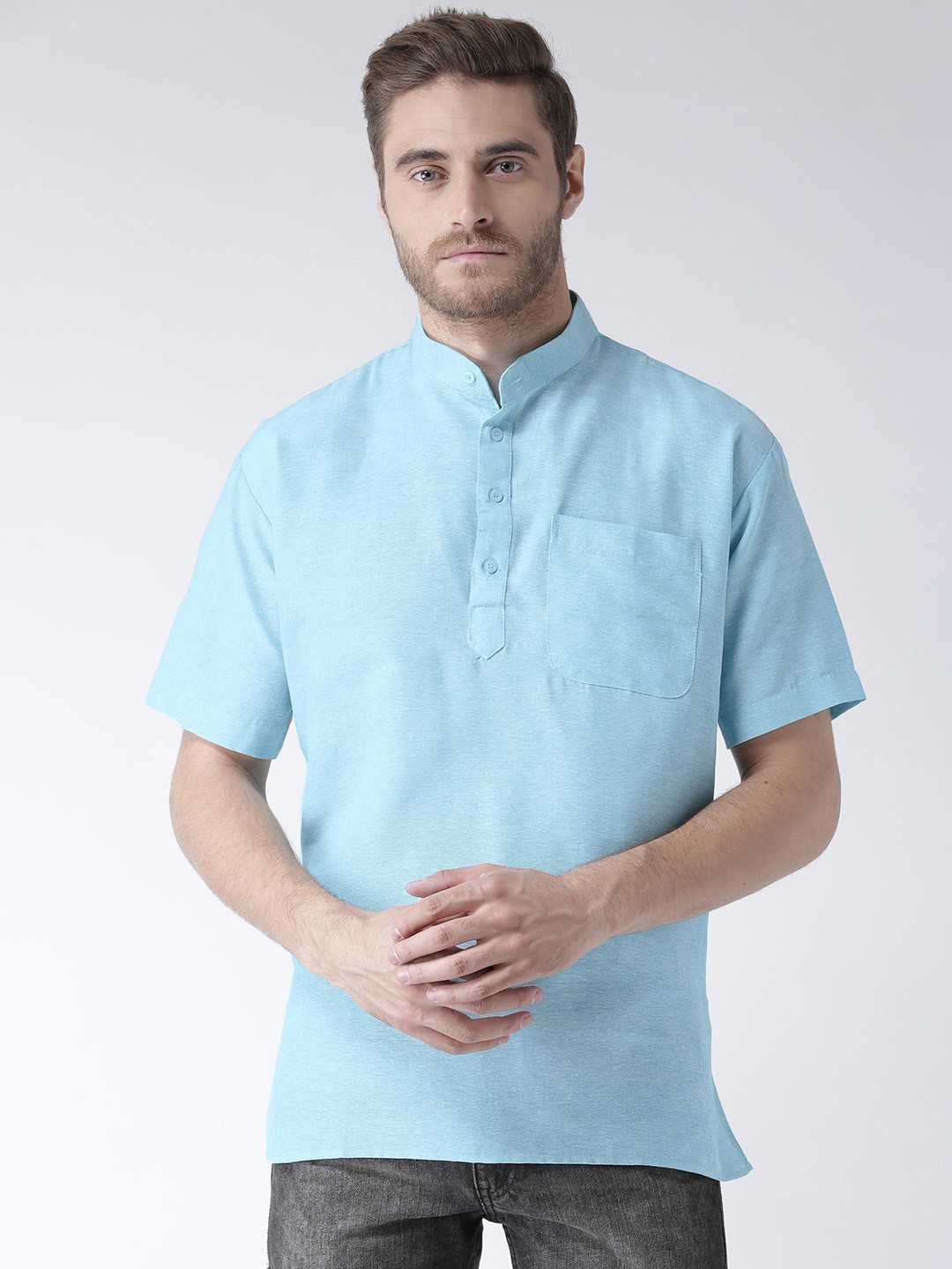 

RIAG Mandarin Collar Cotton Casual Straight Kurta, Blue