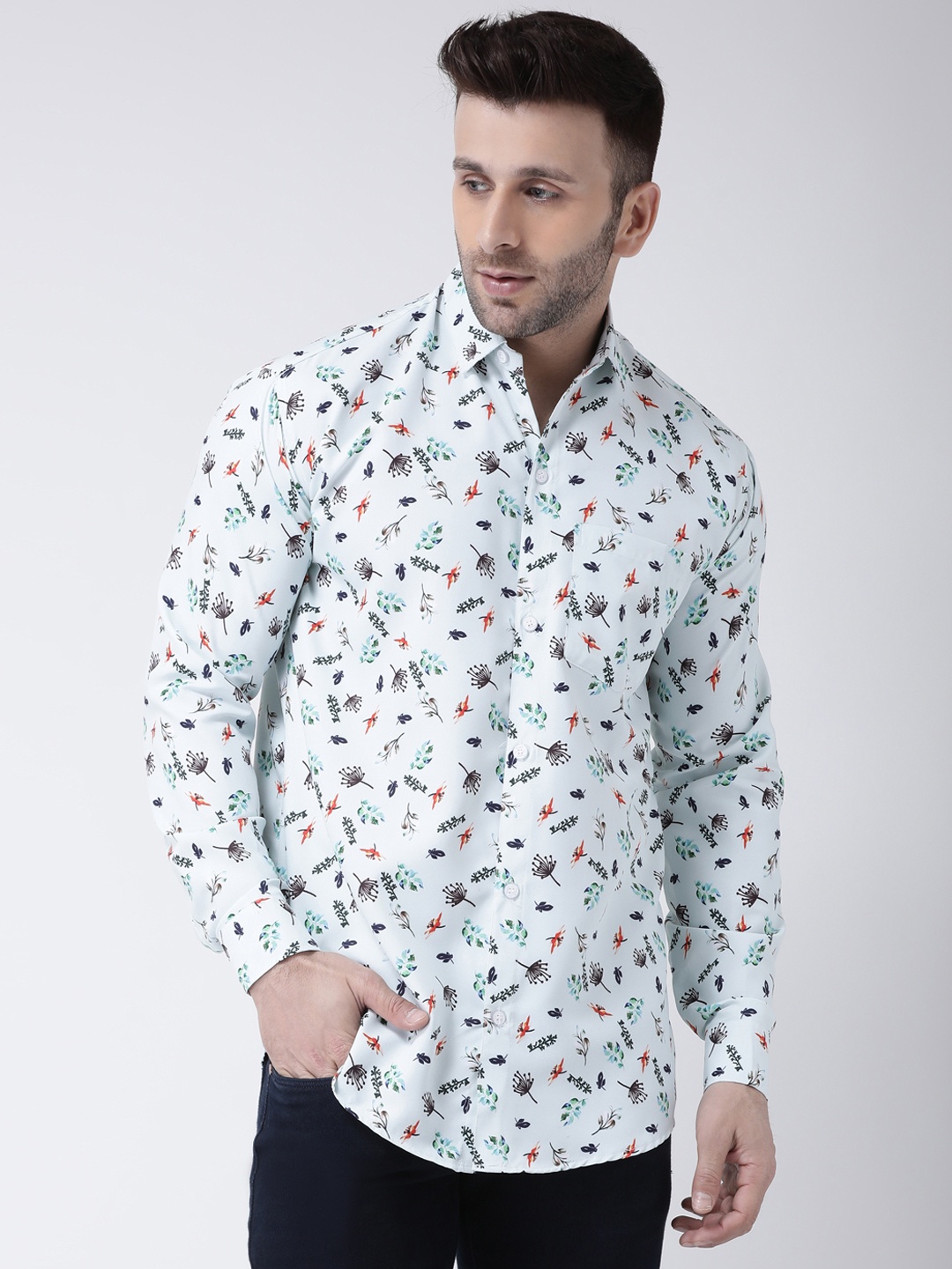 

RIAG Floral Printed Cotton Casual Shirt, White