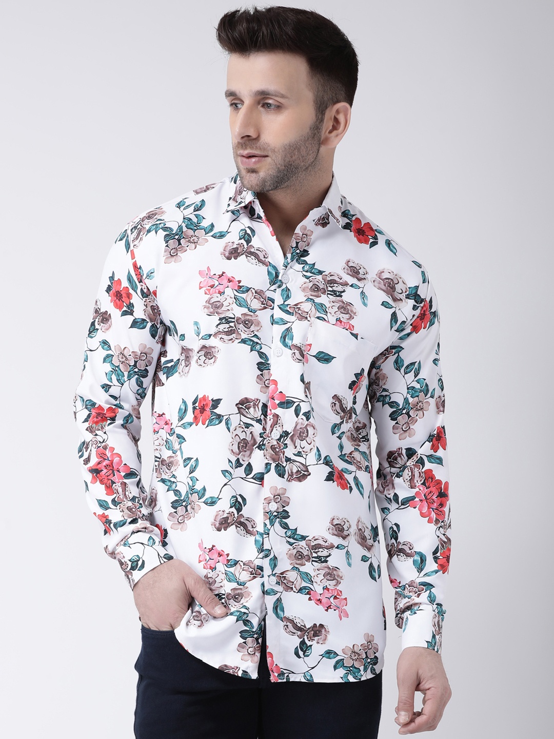 

RIAG Floral Printed Cotton Casual Shirt, White