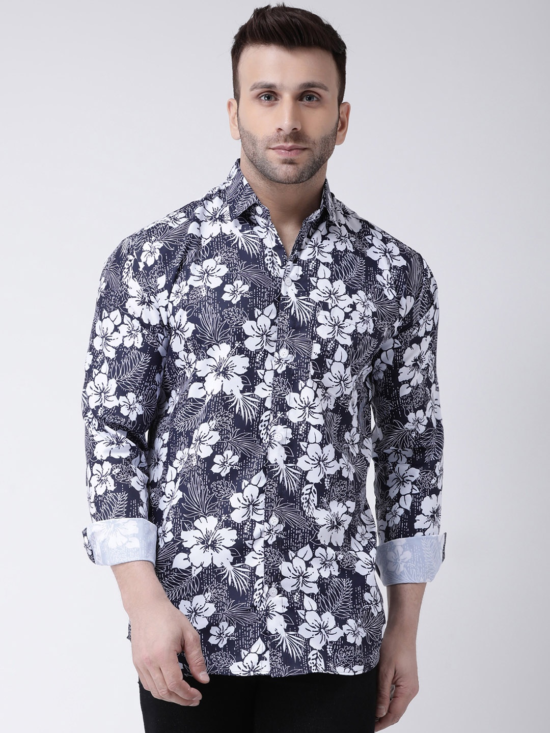 

RIAG Floral Printed Cotton Casual Shirt, Navy blue