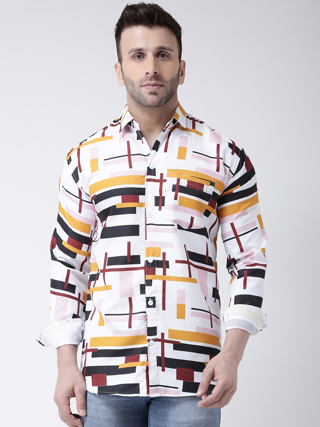 

RIAG Convertional Printed Cotton Casual Shirt, White