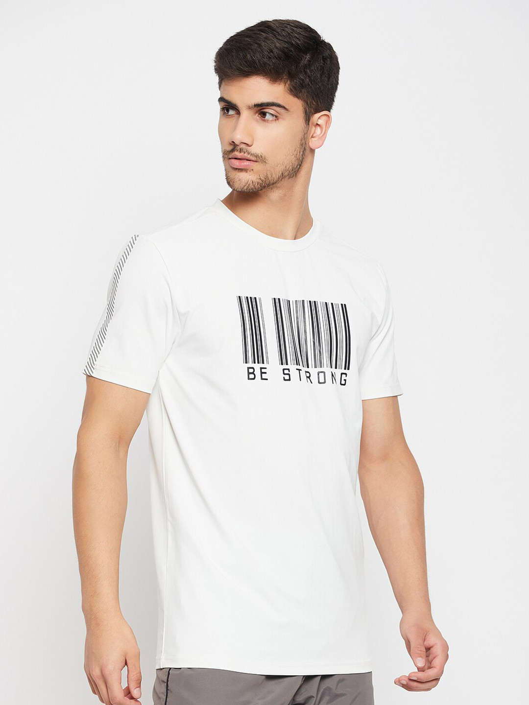 

PERFKT-U Typography Printed Round Neck Workout T-shirt, White