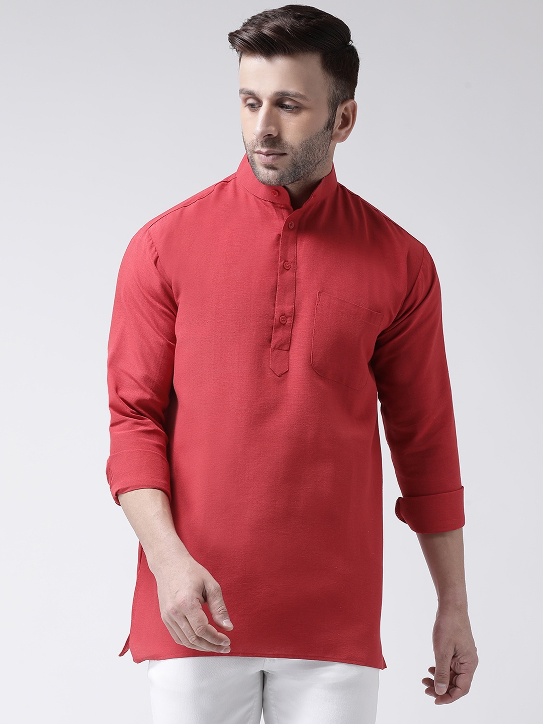 

RIAG Mandarin Collar Cotton Casual Straight Kurta, Red