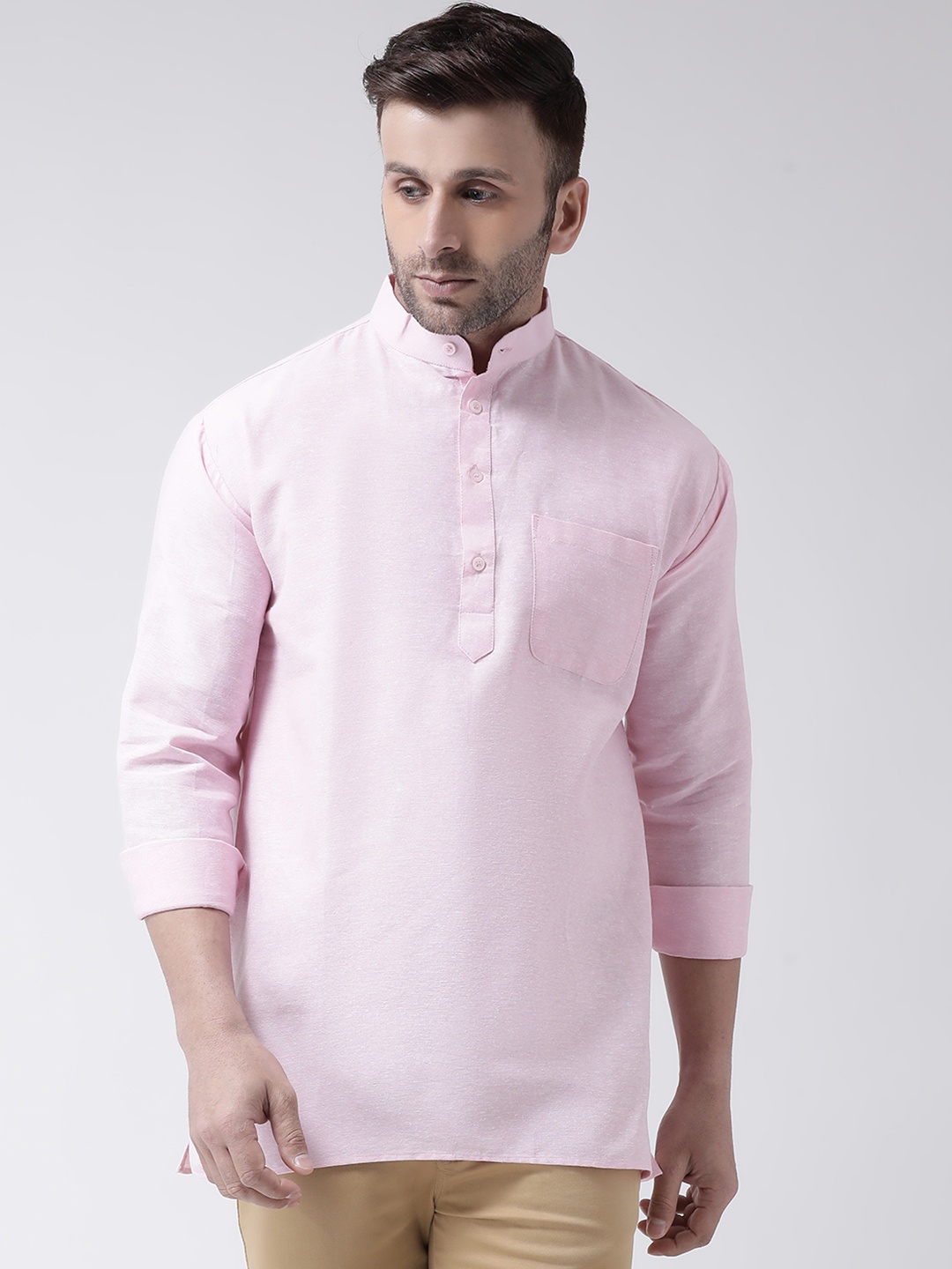 

RIAG Mandarin Collar Cotton Straight Kurta, Pink