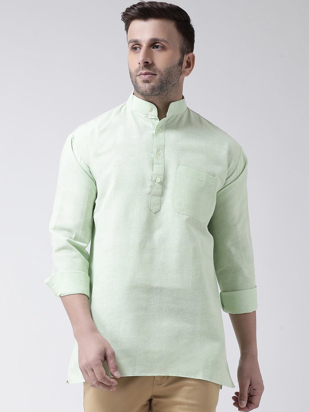 

RIAG Mandarin Collar Cotton Casual Straight Kurta, Green