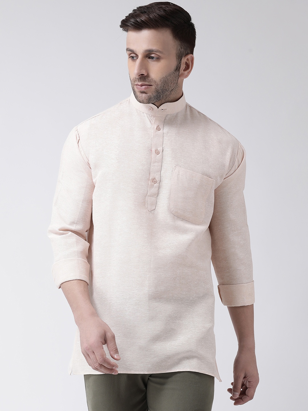 

RIAG Mandarin Collar Cotton Casual Straight Kurta, Beige