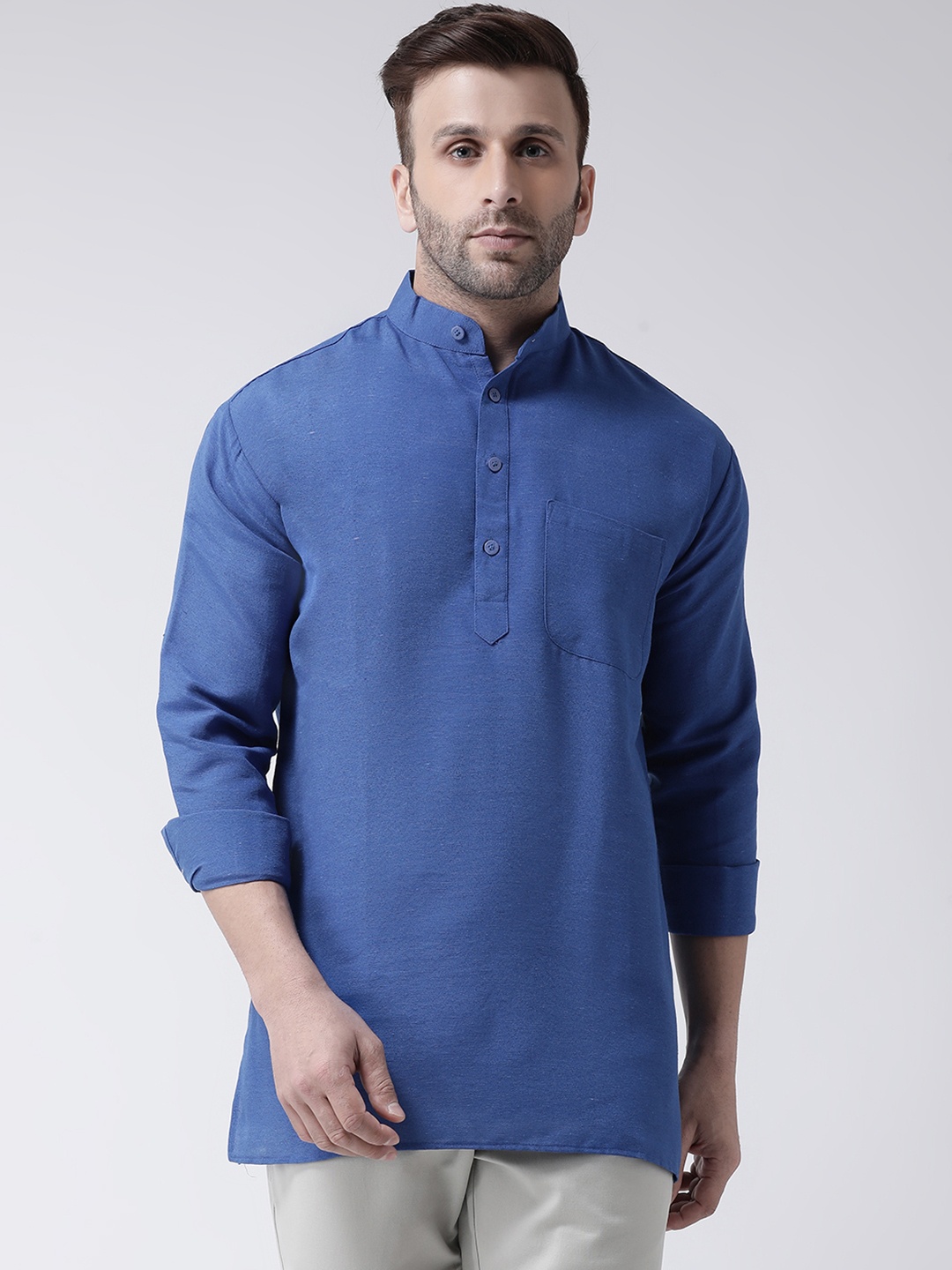 

RIAG Mandarin Collar Cotton Straight Kurta, Navy blue