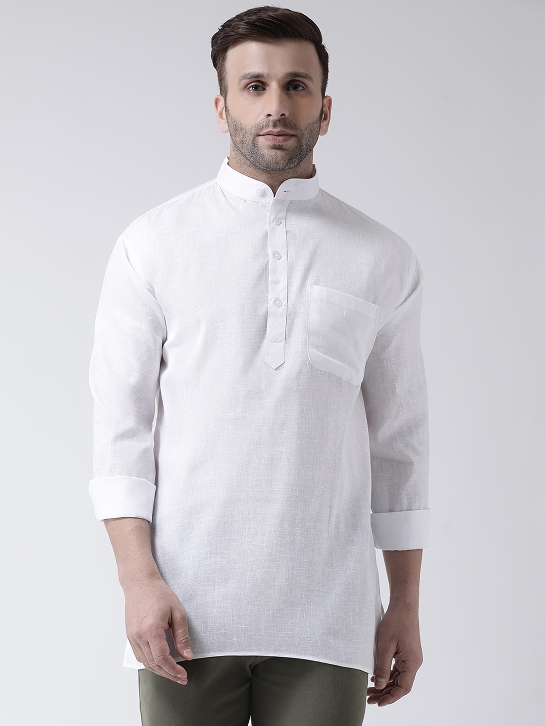 

RIAG Mandarin Collar Cotton Casual Straight Kurta, White