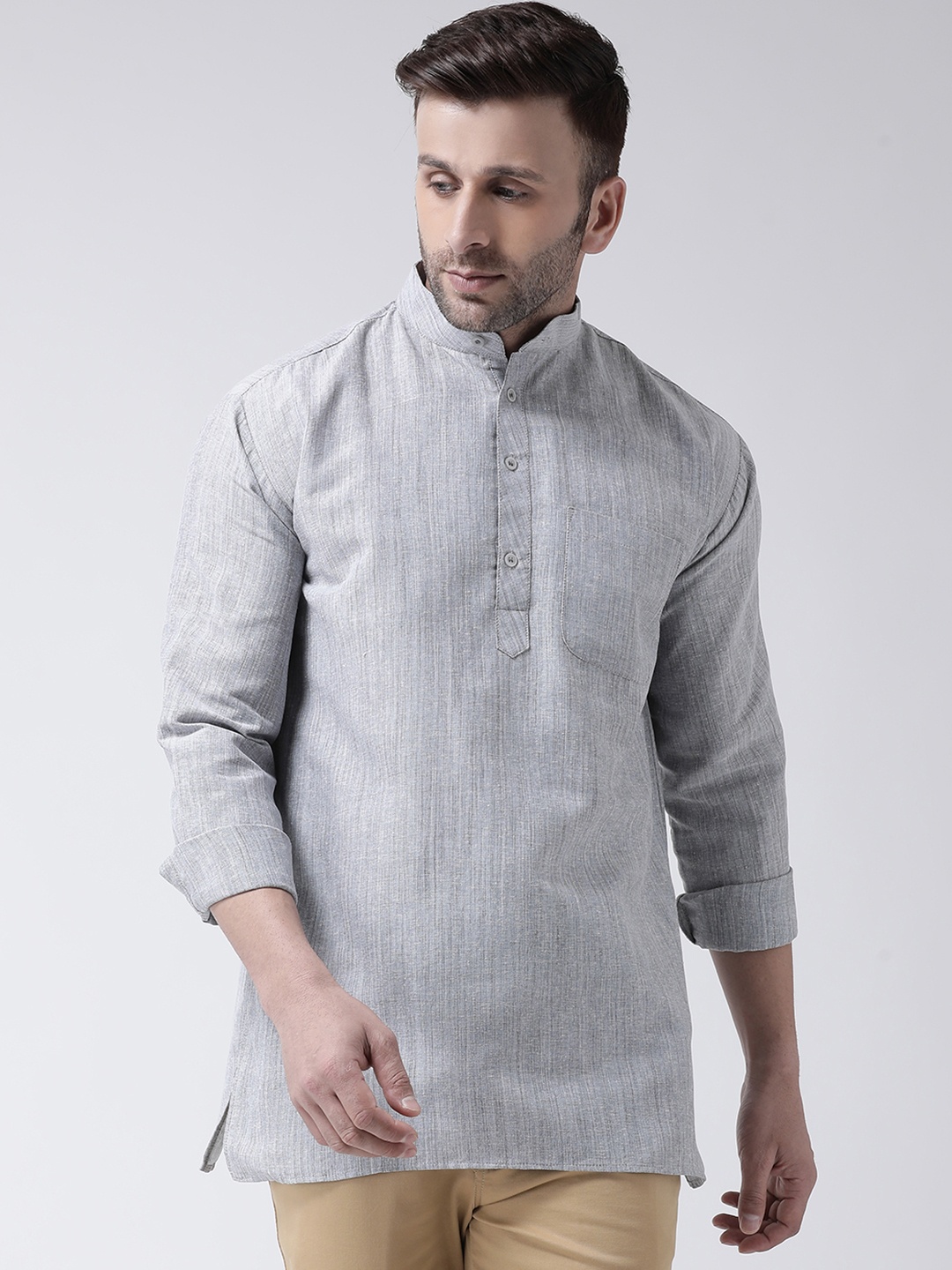 

RIAG Mandarin Collar Cotton Casual Straight Kurta, Grey