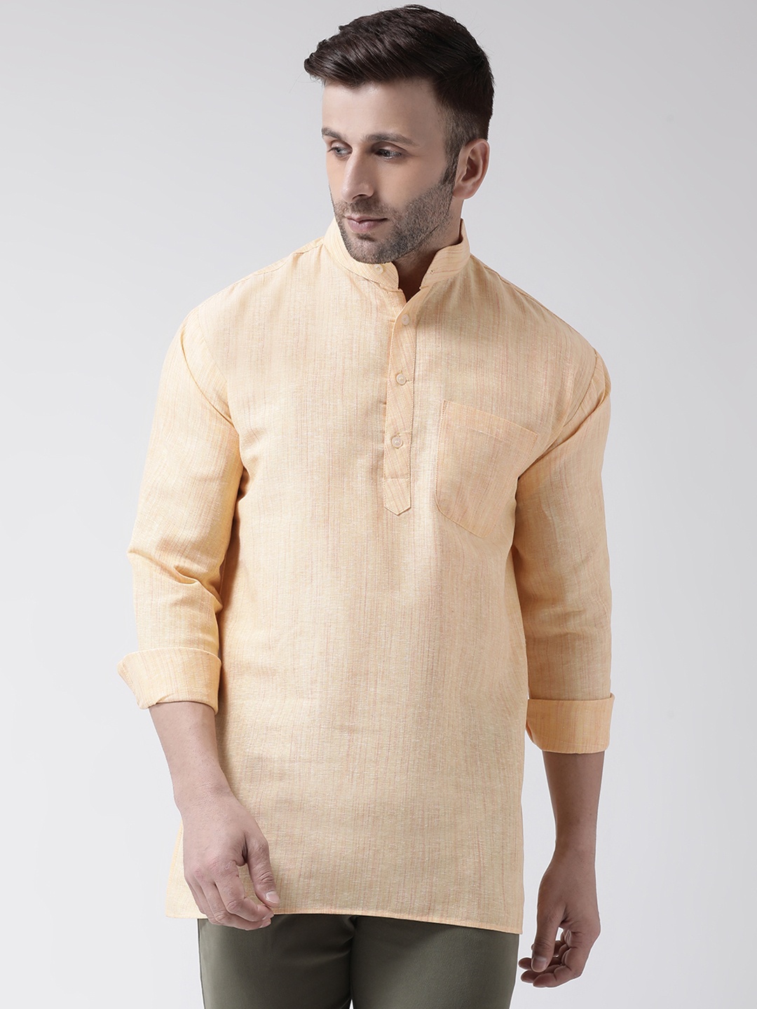 

RIAG Band Collar Long Sleeves Cotton Kurta, Beige
