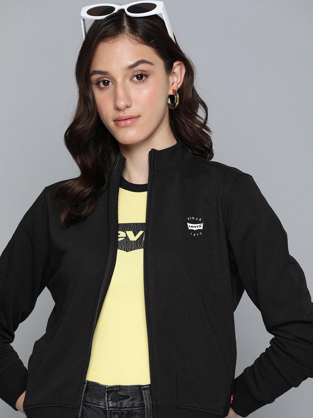 Levis Brand Logo Printed Front-Open Sweatshirt, Black