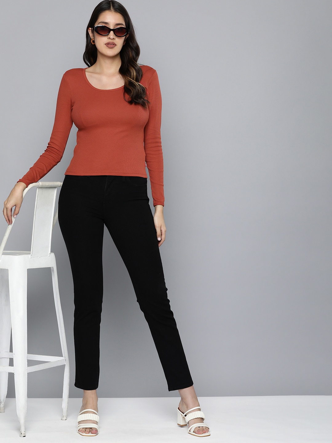 

Levis Ribbed Pure Cotton Fitted Top, Rust