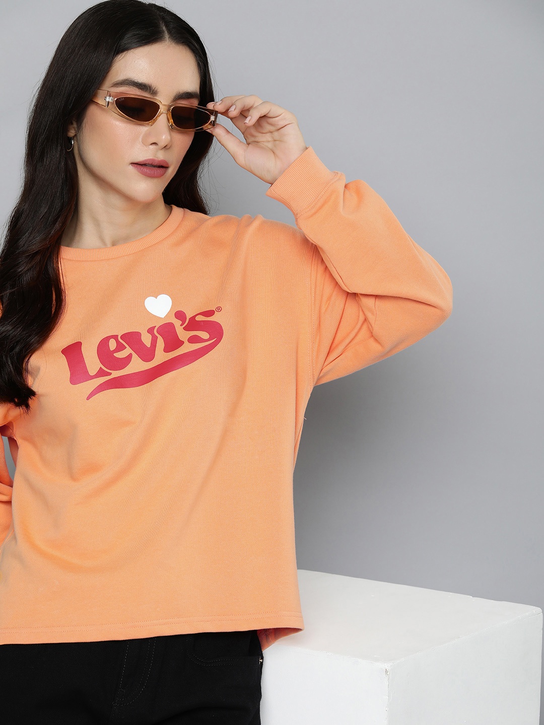 

Levis Round Neck Pure Cotton Brand Logo Printed Sweatshirt, Orange