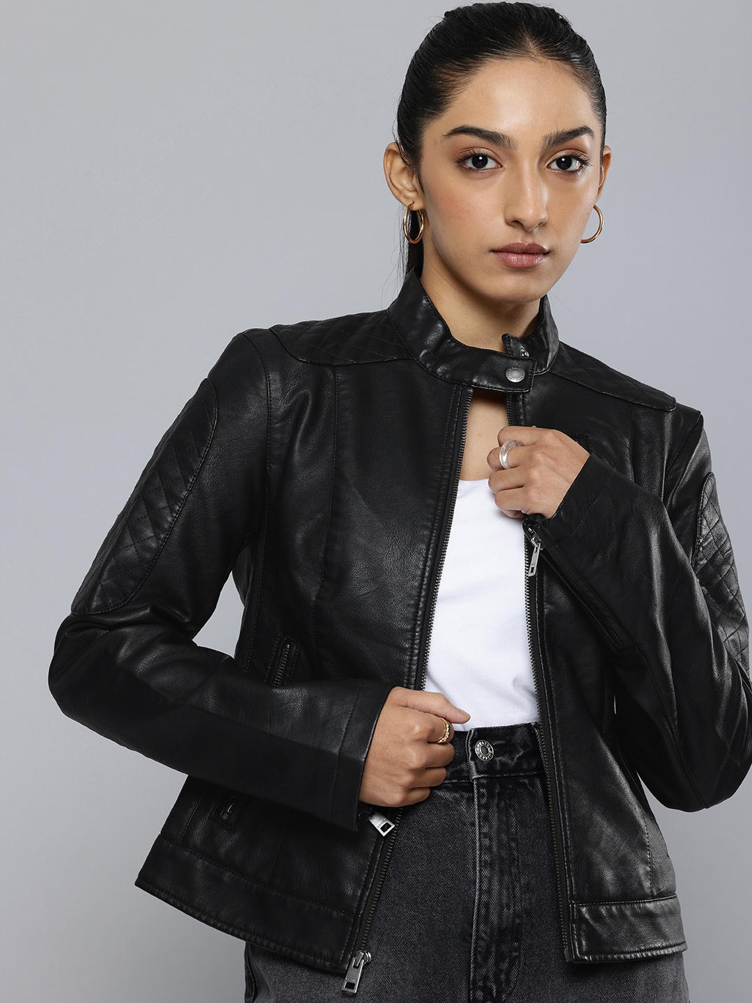 

Levis Band Collar Biker Jacket, Black