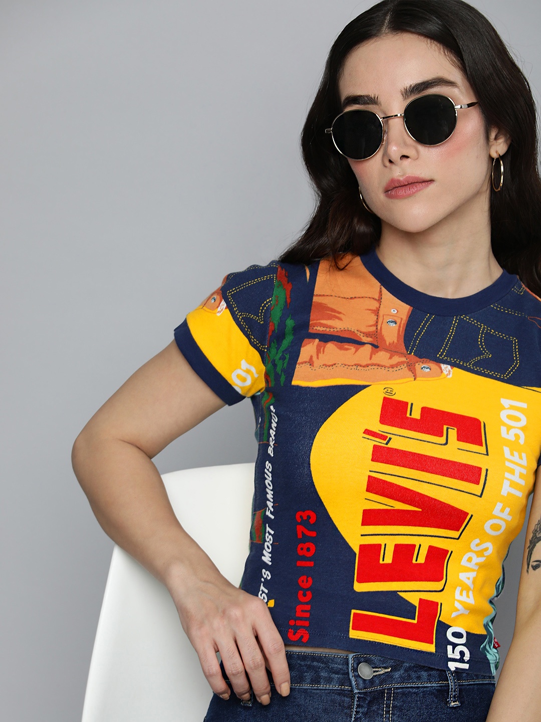 

Levis Graphic Printed Pure Cotton T-shirt, Navy blue