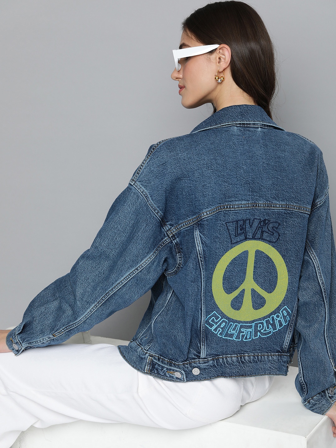 

Levis Typography Printed Spread Collar Denim Jacket, Blue