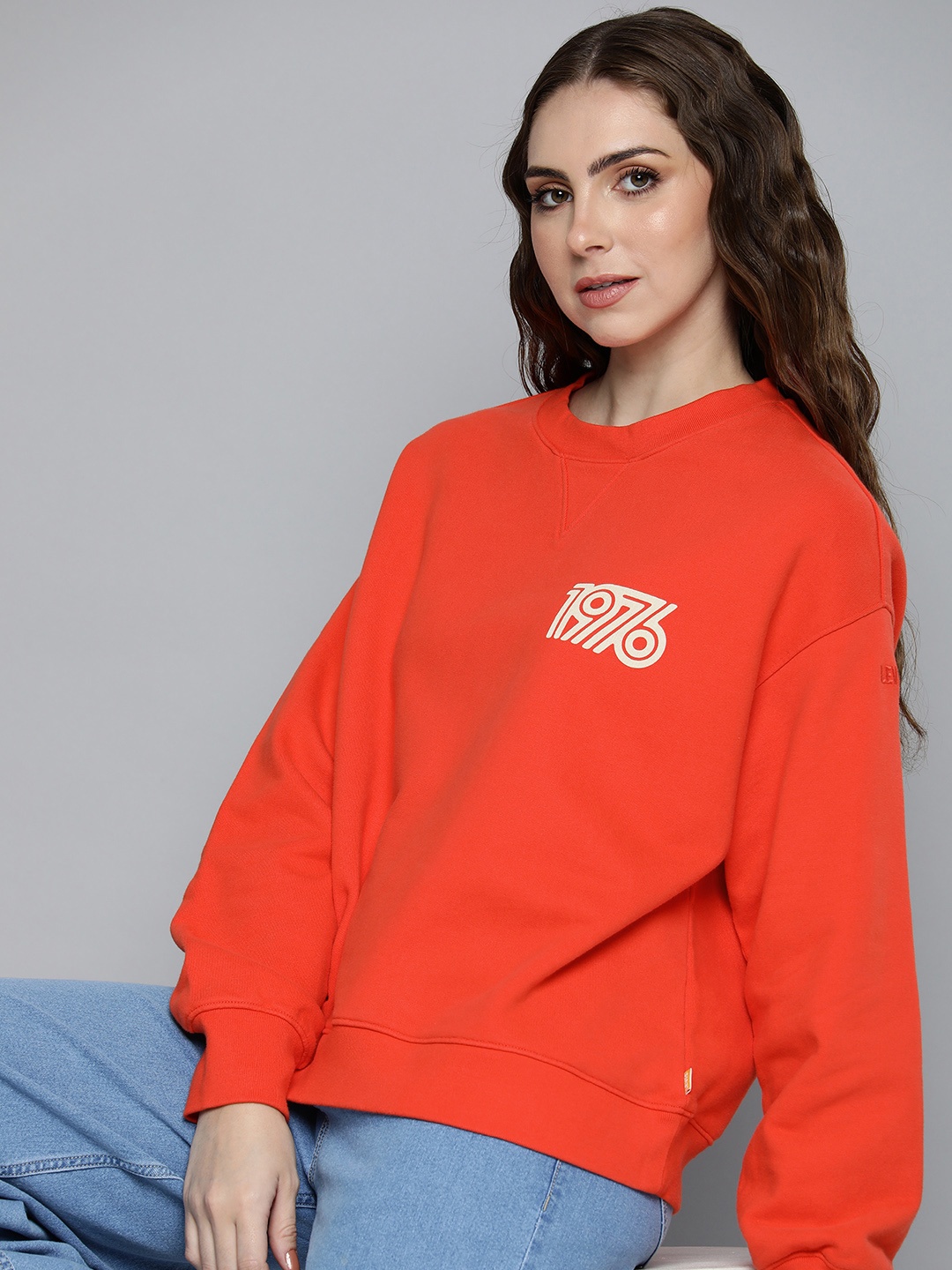

Levis Typography Printed Pure Cotton Pullover Sweatshirt, Orange