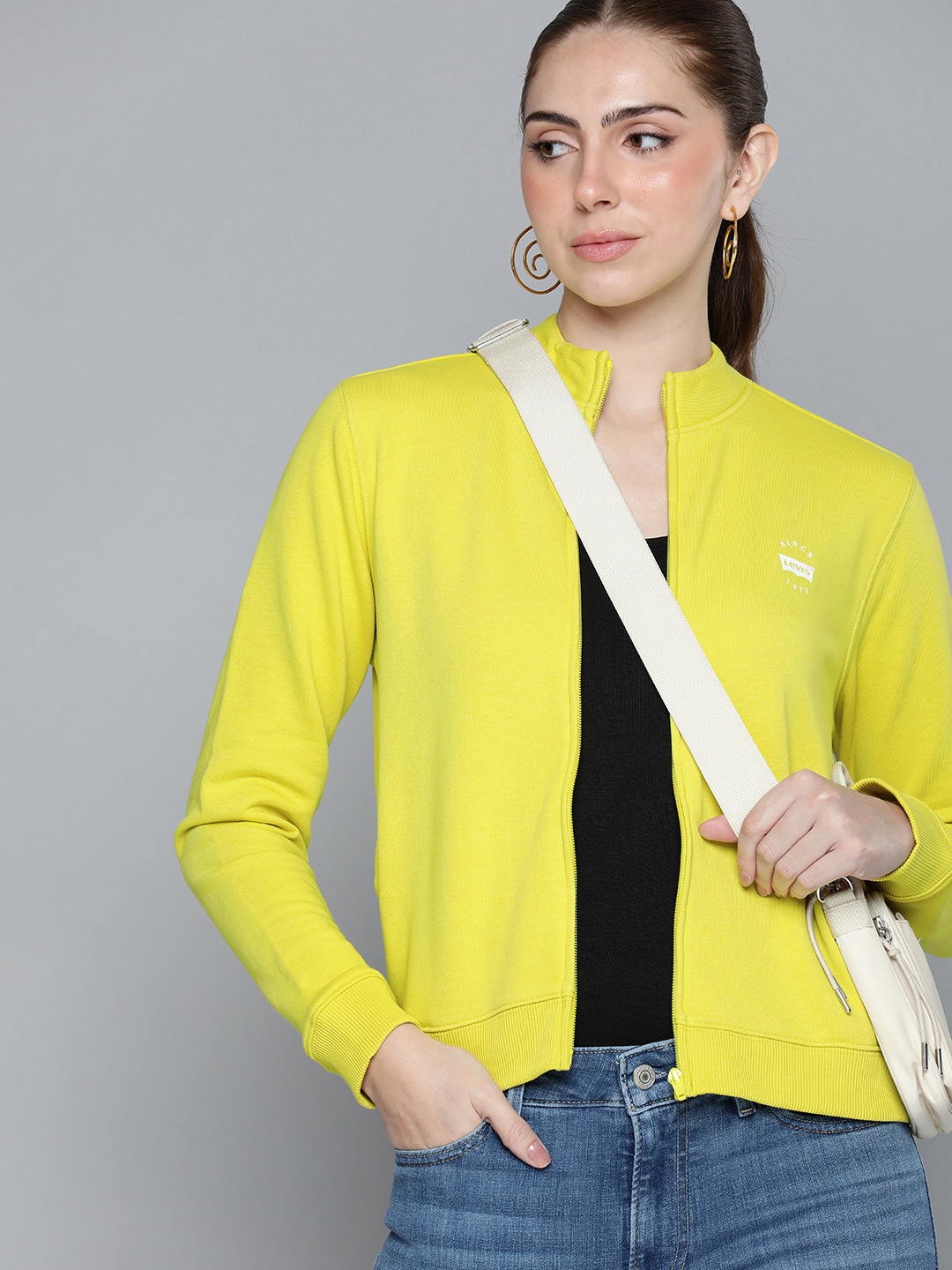 

Levis Brand Logo Printed Front-Open Sweatshirt, Yellow