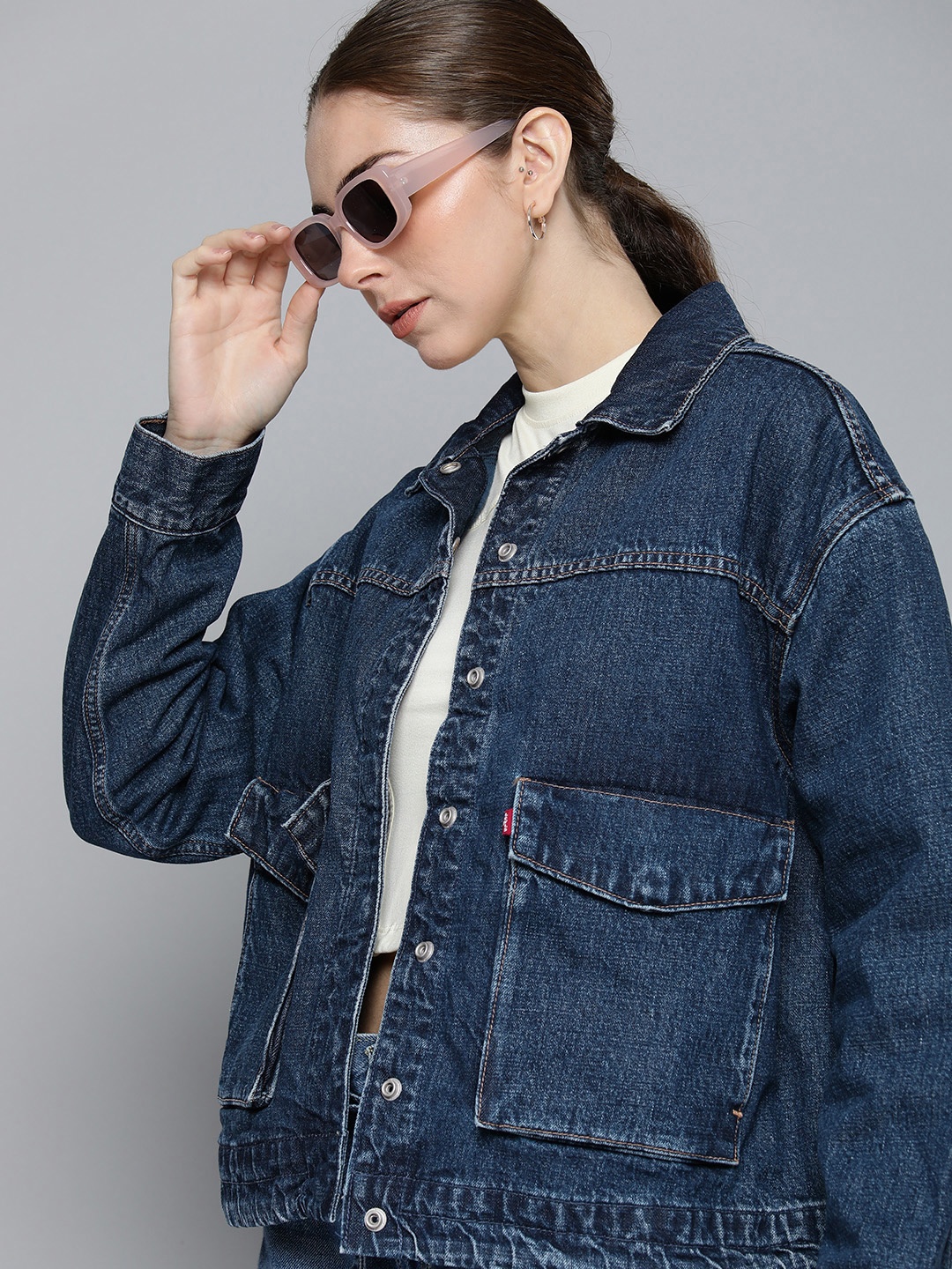 

Levis Spread Collar Pure Cotton Denim Jacket, Blue