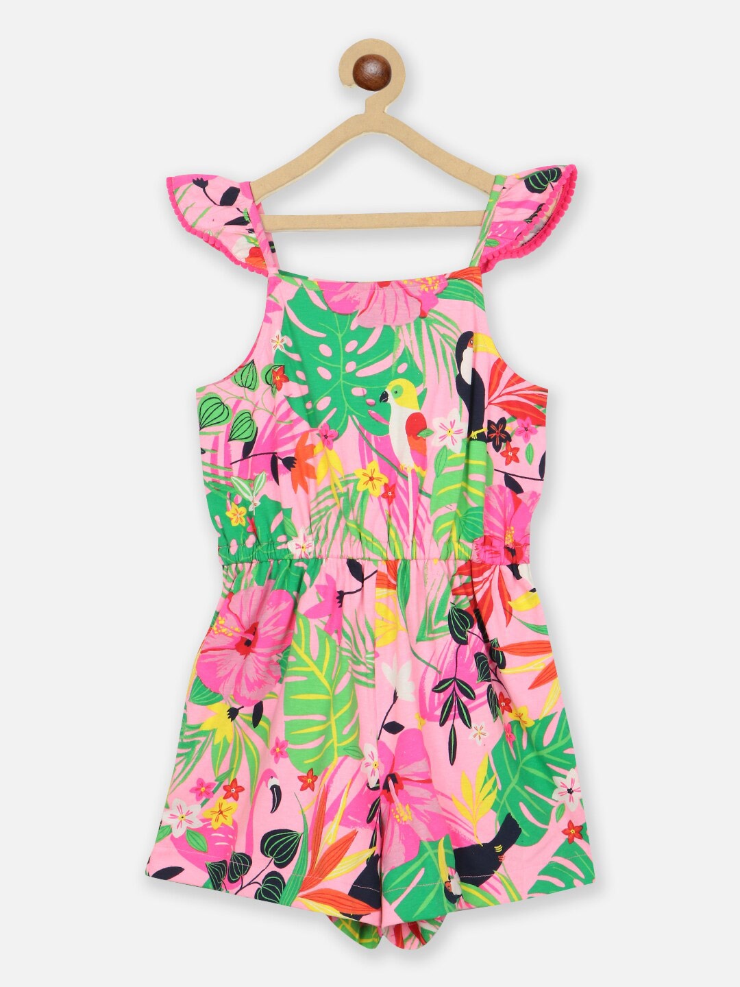 

Natilene Girls Floral Printed Pure Cotton Jumpsuit, Green