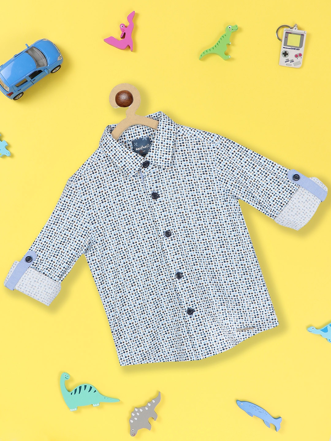 

Nauti Nati Boys Standard Opaque Geometric Printed Pure Cotton Casual Shirt, White