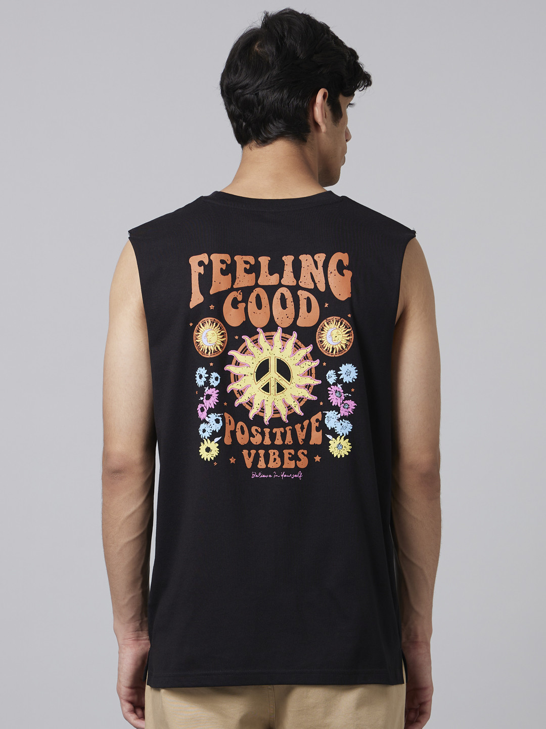 

Smugglerz Typography Printed Sleeveless Cotton T-shirt, Black