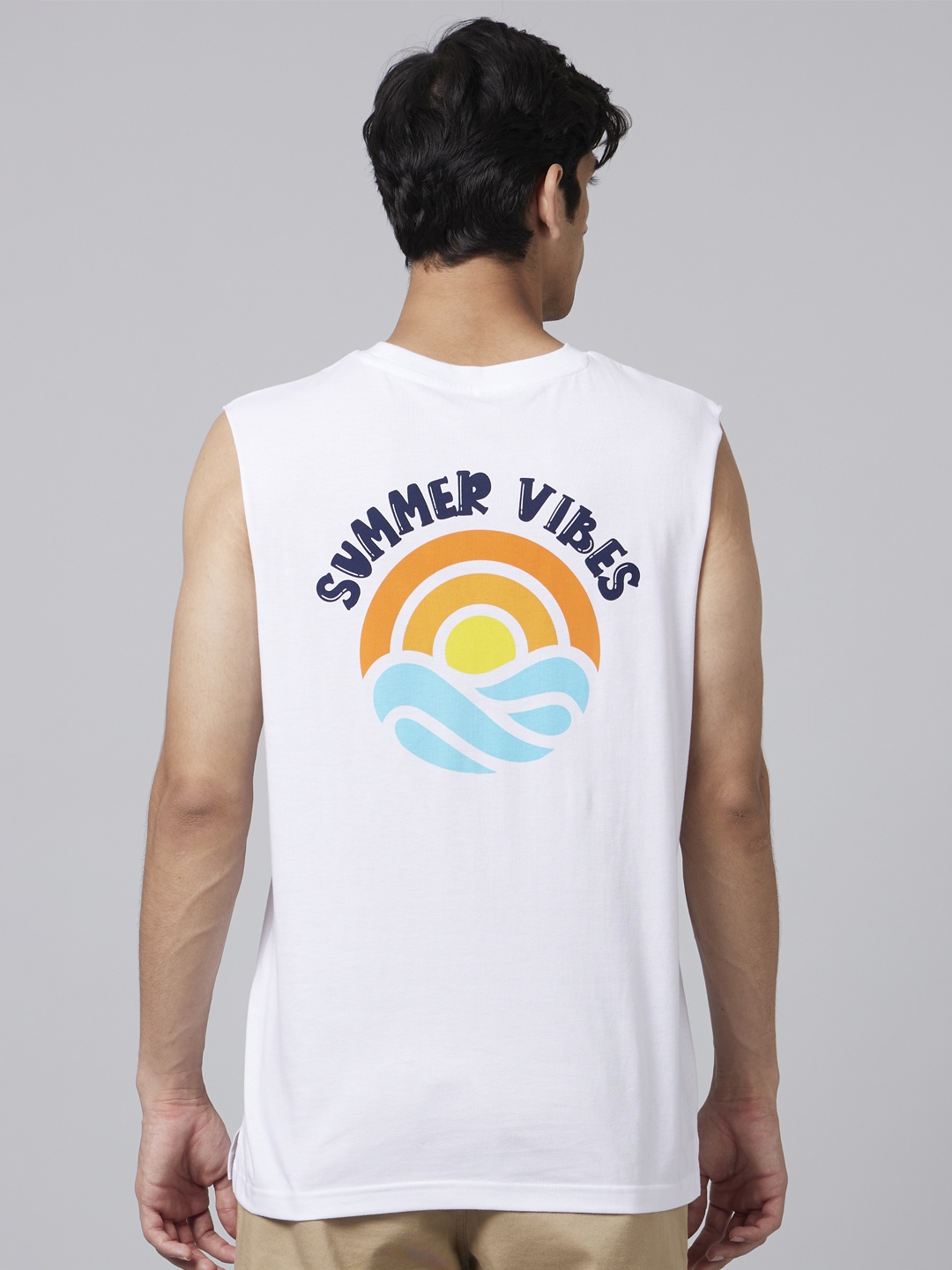 

Smugglerz Typography Printed Sleeveless Cotton T-shirt, White
