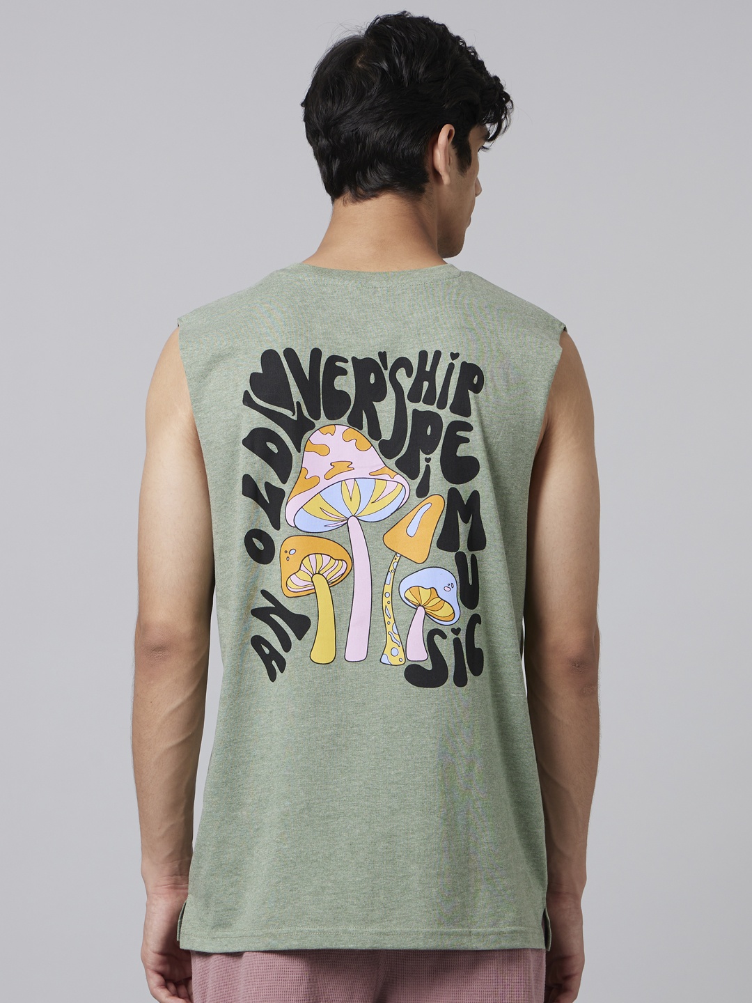 

Smugglerz Typography Printed Sleeveless Cotton T-shirt, Green