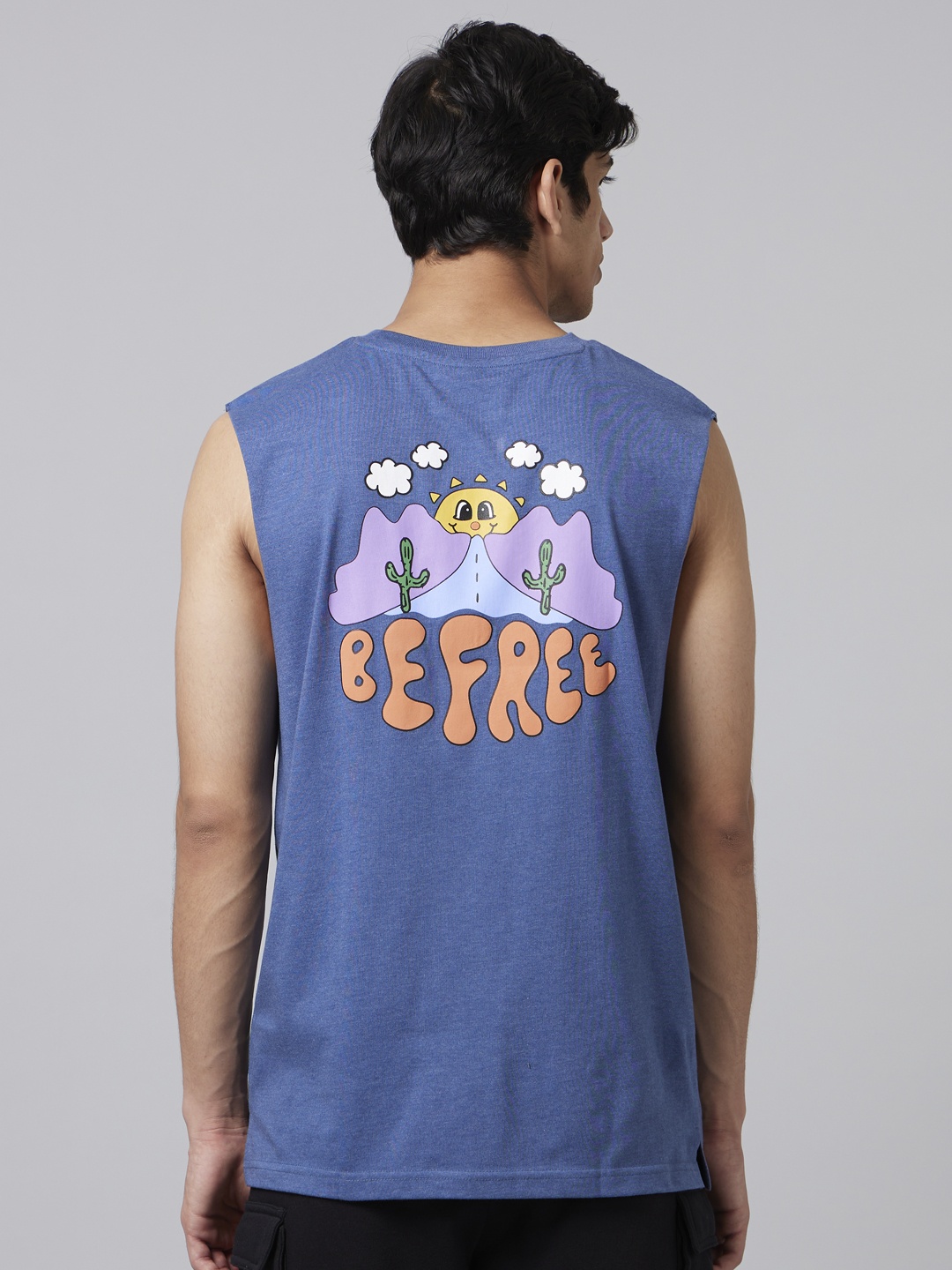 

Smugglerz Typography Printed Sleeveless Cotton T-shirt, Blue