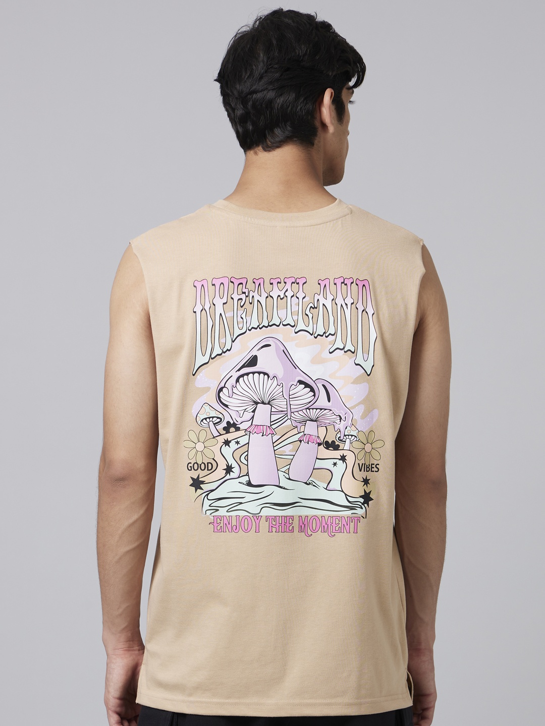

Smugglerz Typography Printed Sleeveless Cotton T-shirt, Beige
