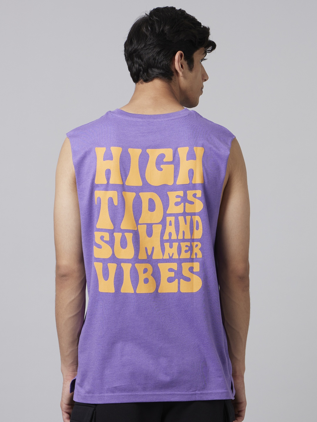 

Smugglerz Typography Printed Sleeveless Cotton T-shirt, Purple