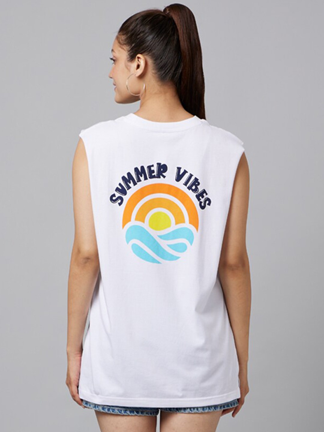 

Smugglerz Typography Printed Sleeveless Cotton T-shirt, White
