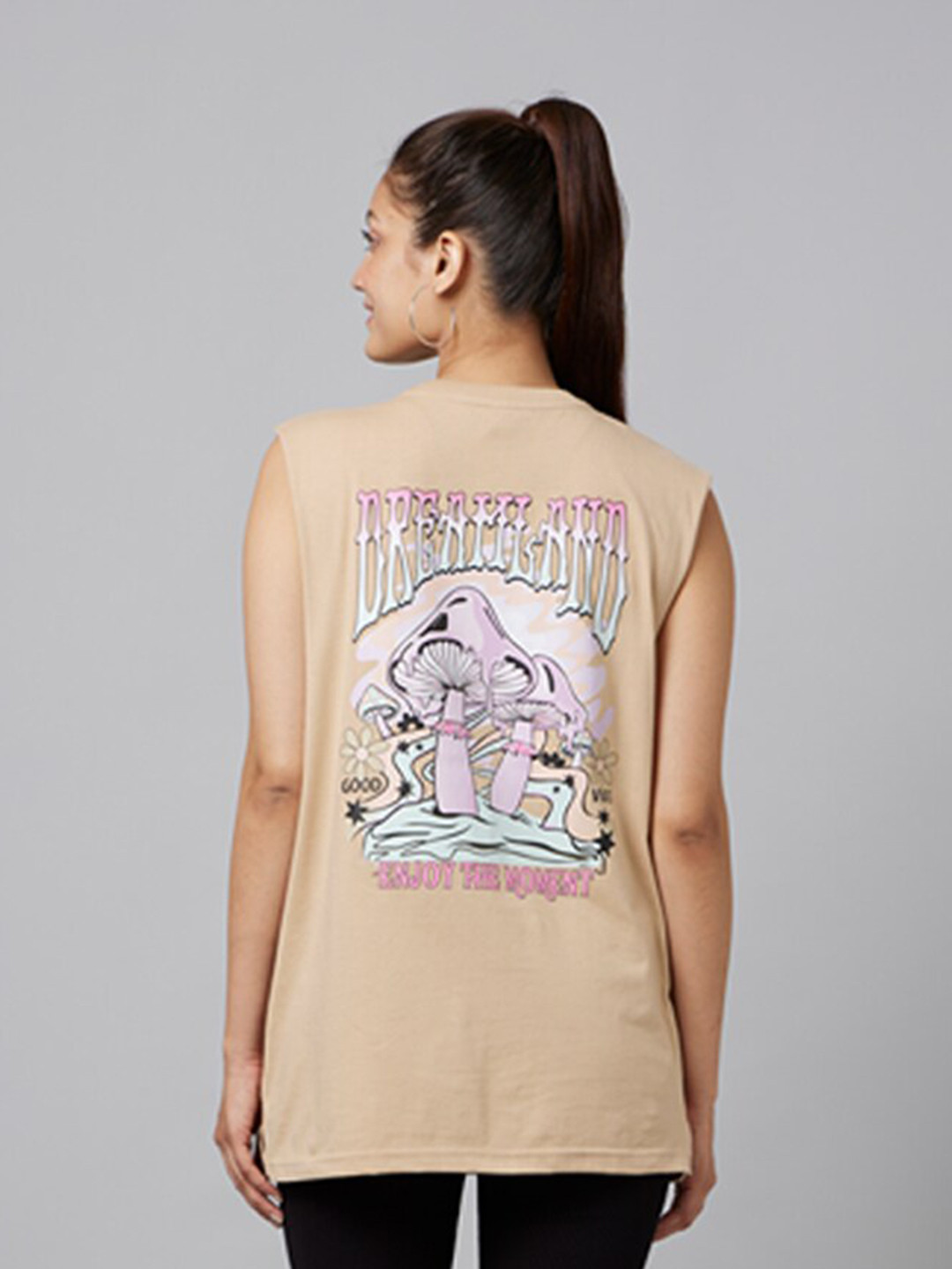 

Smugglerz Typography Printed Sleeveless Cotton T-shirt, Beige