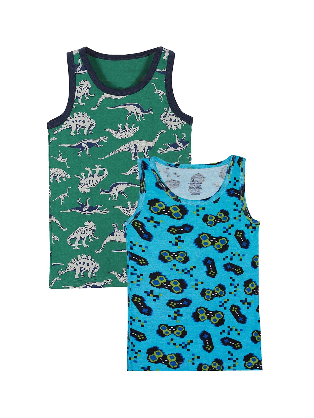 

KiddoPanti Boys Pack Of 2 Cotton Printed Basic Innerwear Vests, Blue