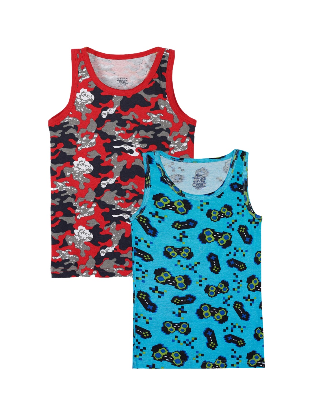 

KiddoPanti Boys Pack Of 2 Printed Pure Cotton Innerwear Vests, Blue