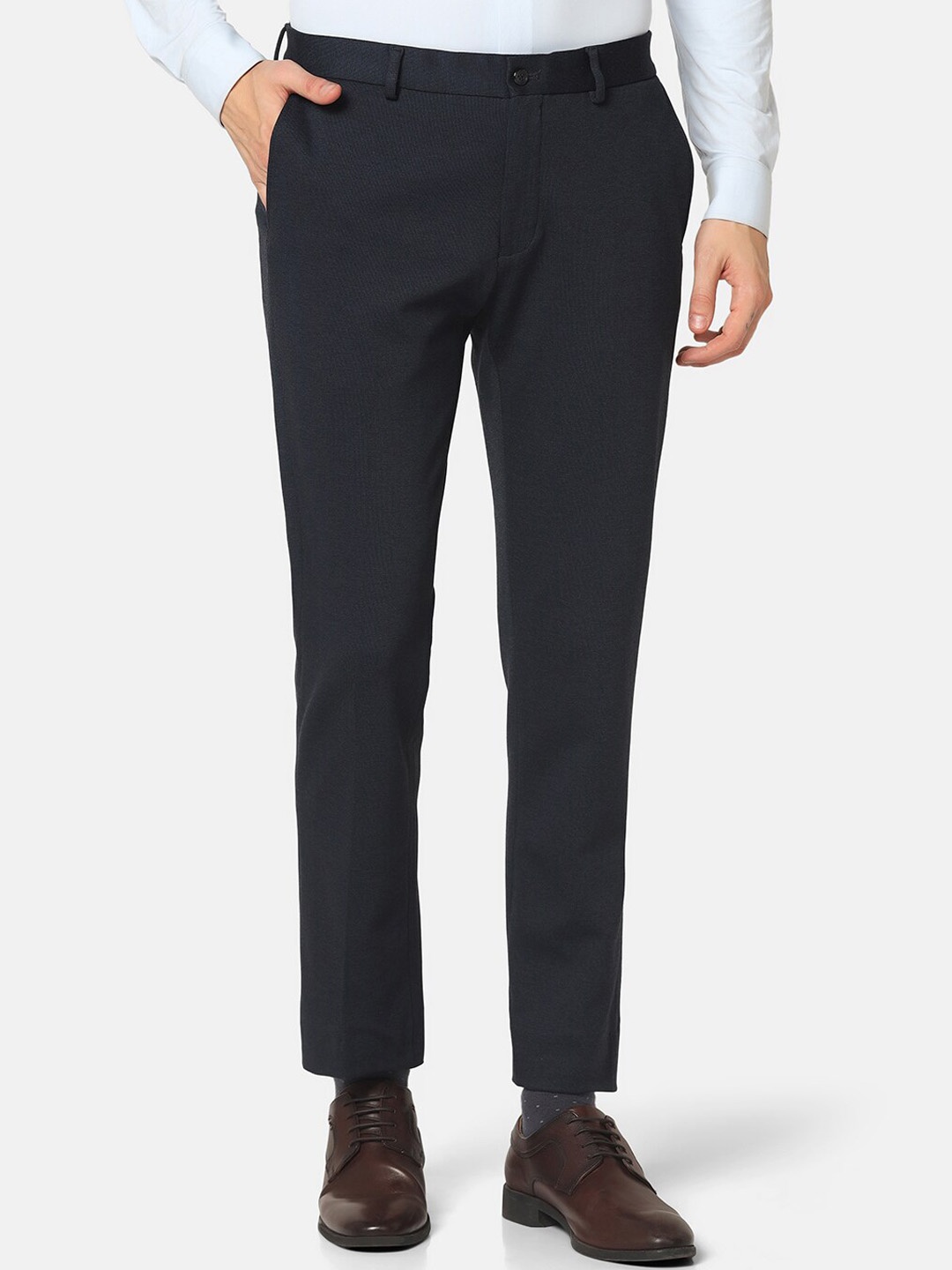 

Blackberrys Men B-95 Slim Fit Low-Rise Easy Wash Formal Trousers, Navy blue