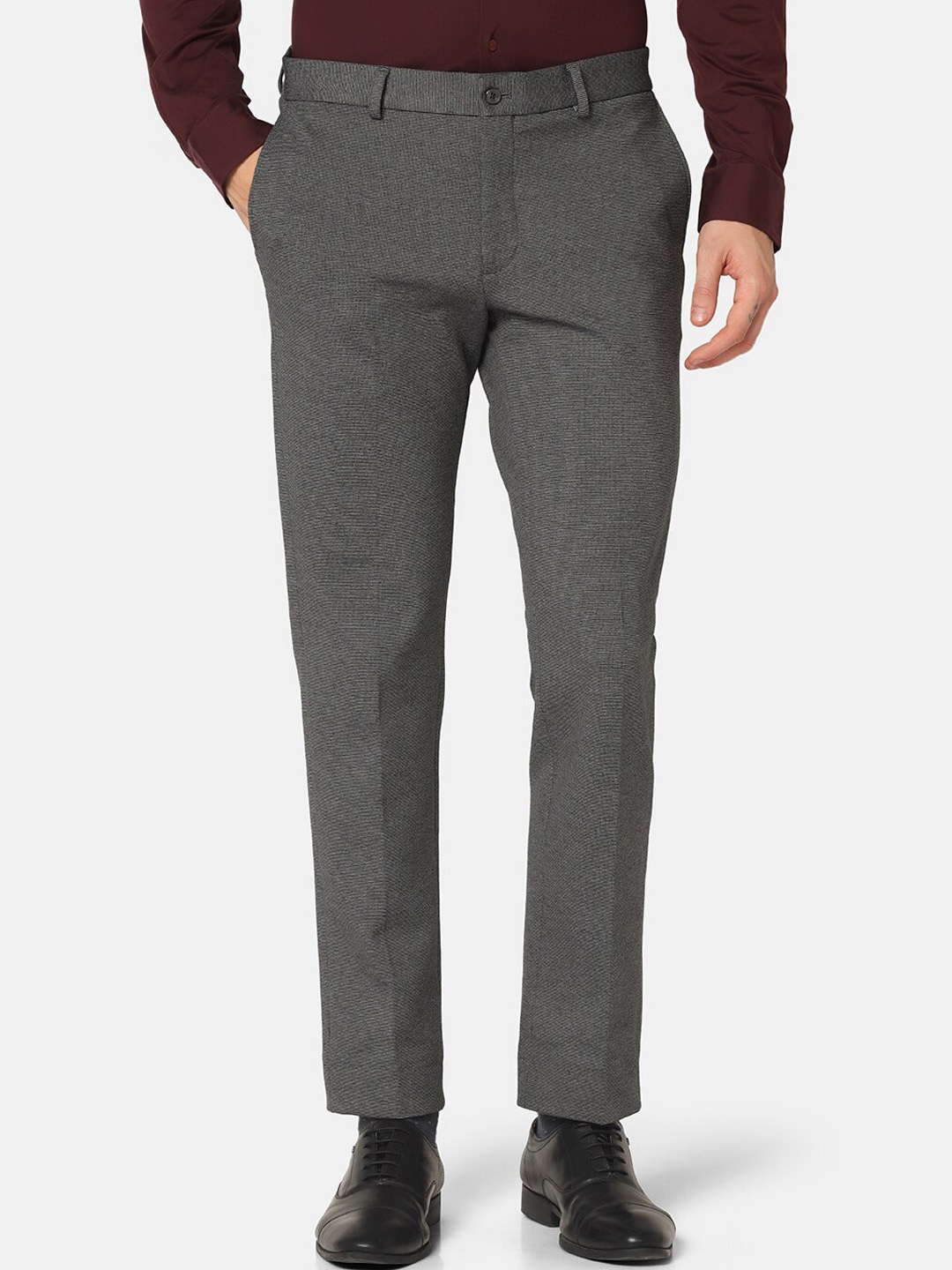 

Blackberrys Men B-95 Low-Rise Chinos Formal Trousers, Grey