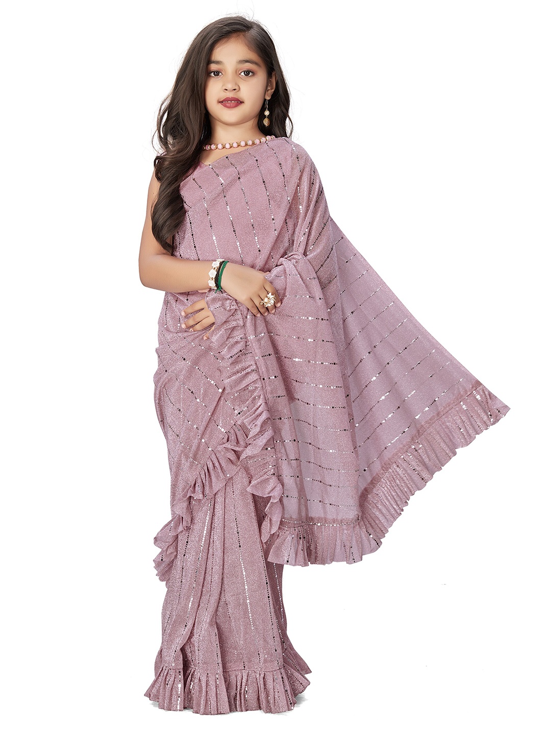 

LOOKS AND LIKES Ruffled Embellished Saree, Mauve