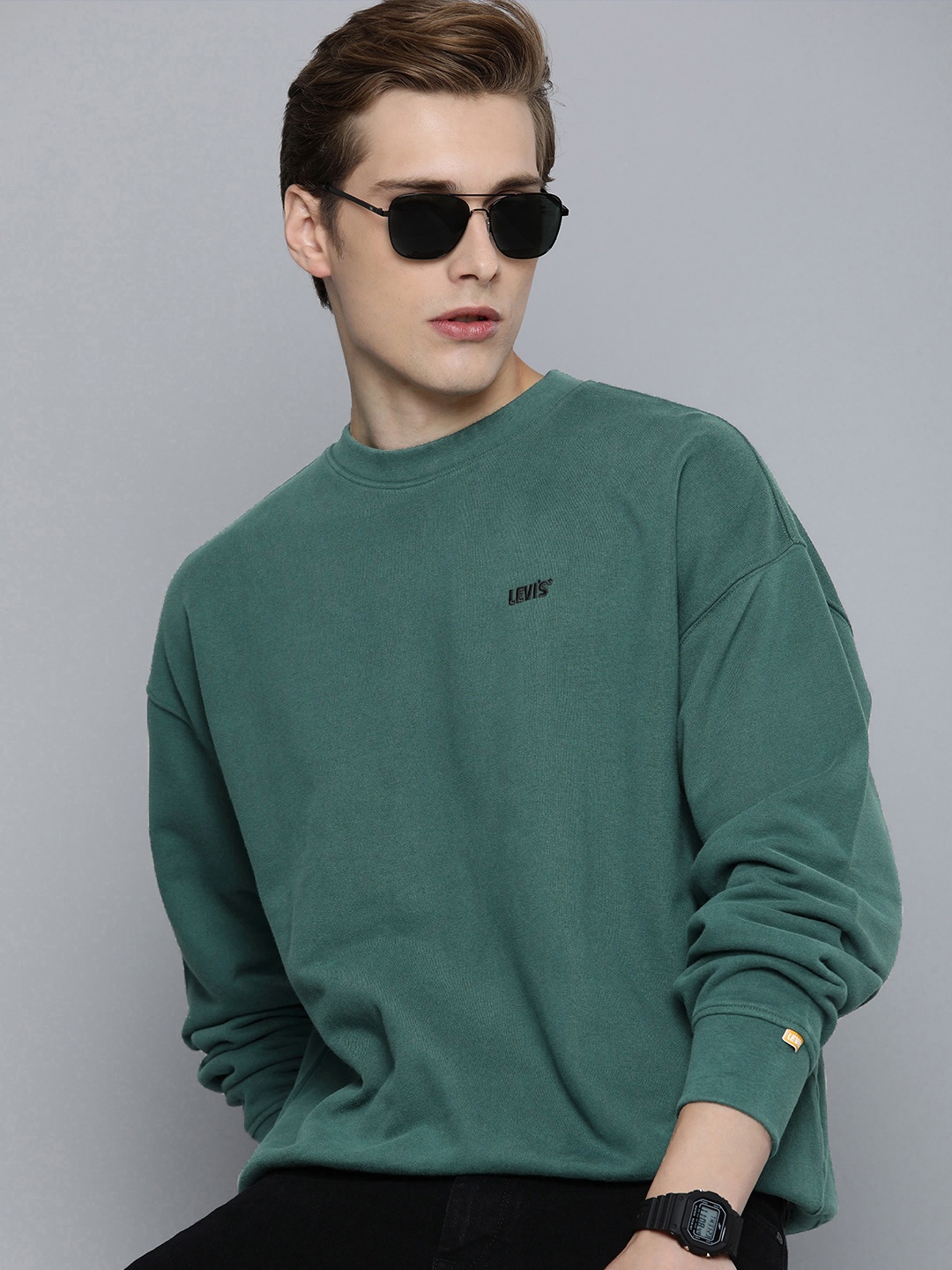 

Levis Embroidered Pure Cotton Pullover Sweatshirt, Green