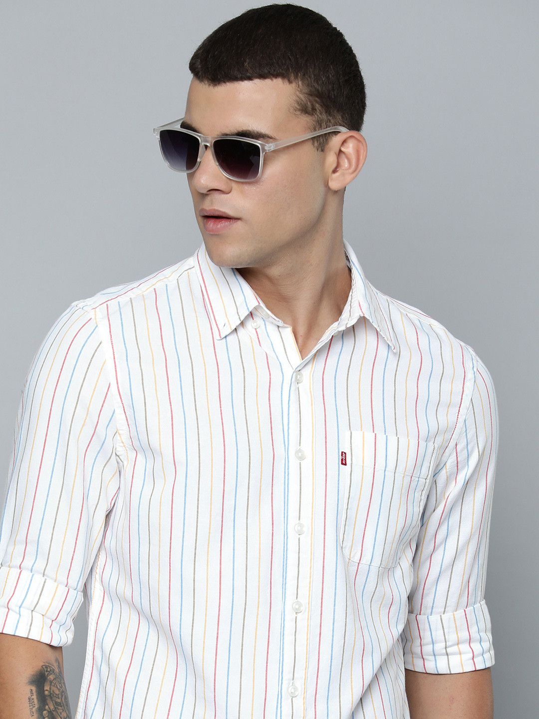 

Levis Slim Fit Striped Pure Cotton Casual Shirt, White
